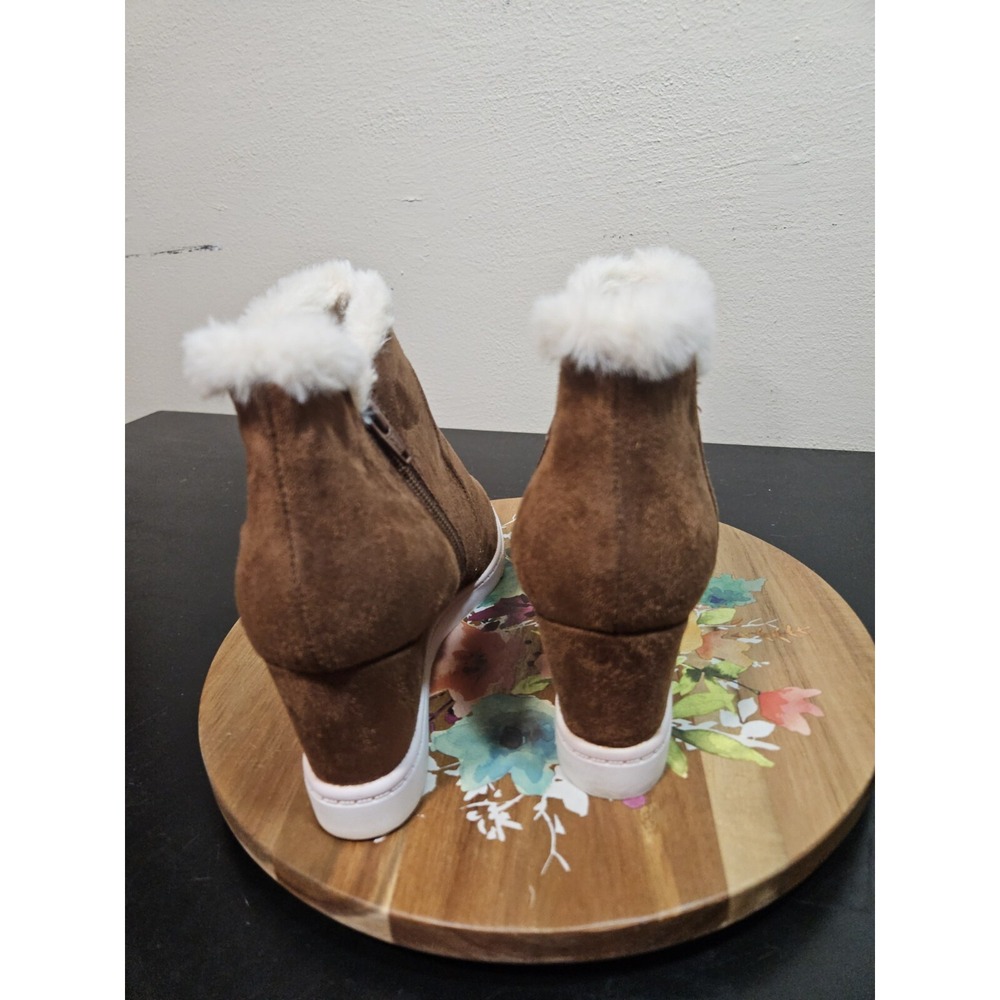a.n.a *NEW* Wedge Brown‎ Faux Suede/Fur Lined Ankle WARM Bootie Sz W/8.5 NWOB - Picture 4 of 12